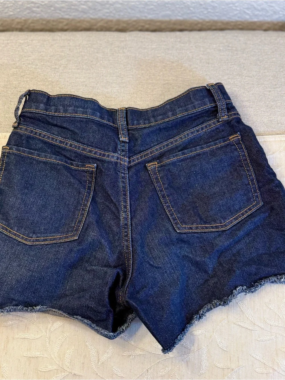 Old Navy Dark Blue Denim Frayed Hem Girls High-waisted Shorts Size 12